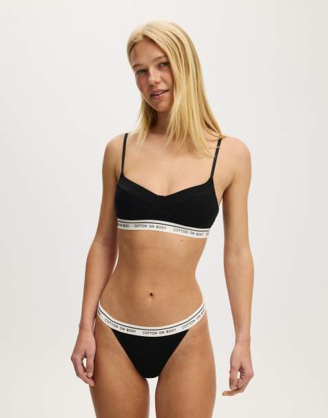 Cotton On Branded cotton balconette bralette in black - view 1