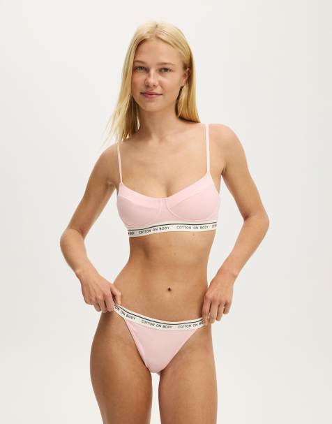 Cotton On Branded cotton balconette bralette in pink - view 1