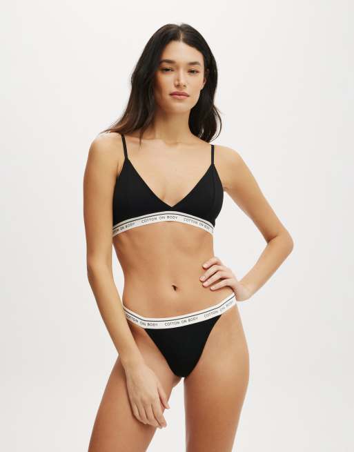 Cotton On Branded cotton cross over bralette in black, 3 of 4