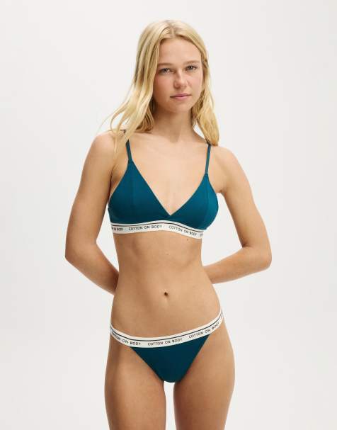 Cotton On Branded cotton cross over bralette in blue - view 1