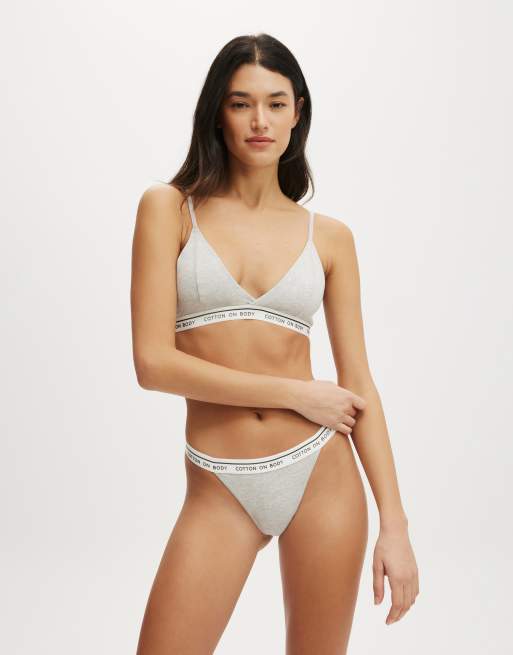 Cotton On Branded cotton cross over bralette in grey, 4 of 4