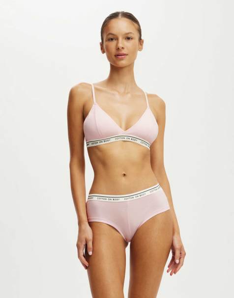 Cotton On Branded cotton cross over bralette in pink - view 1