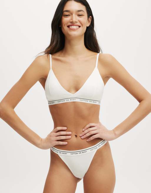Cotton On Branded cotton cross over bralette in white, 2 of 4