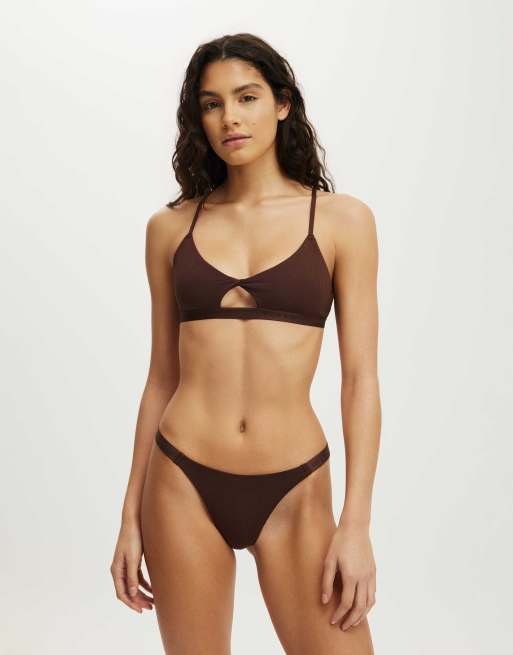 Cotton On Branded cotton knot front bralette in brown, 3 of 4