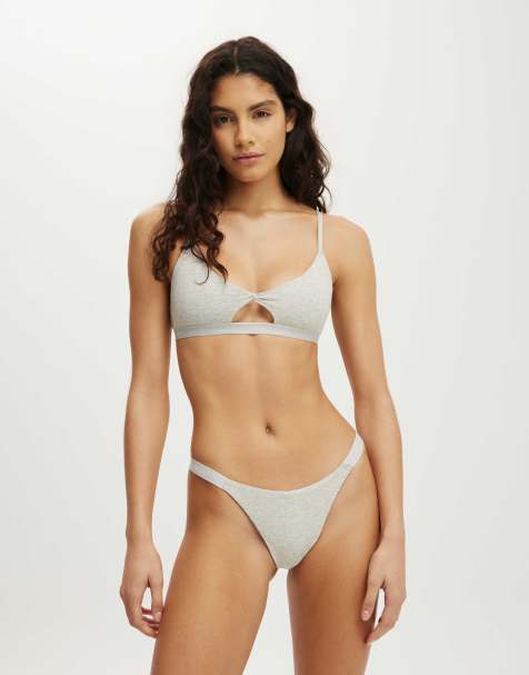 Cotton On Branded cotton knot front bralette in grey - view 1
