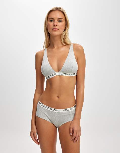 Cotton On Branded cotton plunge triangle bralette in grey - view 1
