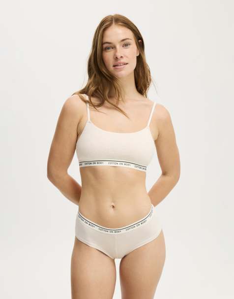 Cotton On Branded cotton scoop bralette in beige