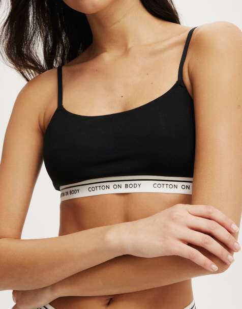 Cotton On Branded cotton scoop bralette in black - view 1