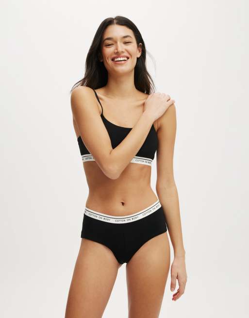 Cotton On Branded cotton scoop bralette in black, 2 of 4