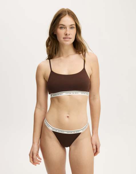 Cotton On Branded cotton scoop bralette in brown