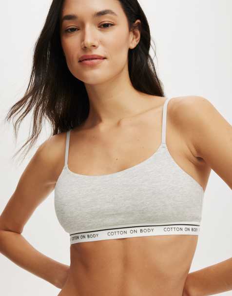 Cotton On Branded cotton scoop bralette in grey - view 1