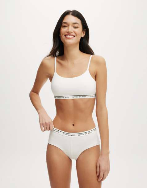 Cotton On Branded cotton scoop bralette in white - view 1