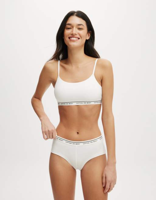 Cotton On Branded cotton scoop bralette in white