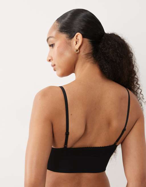 Cotton On - Brassière longue sans couture bordée de dentelle - Noir, 3 de 4