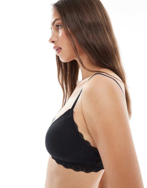 Cotton On - Brassière nera con bordi smerlati, 3 di 4