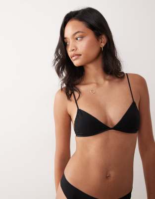 Brassière triangle minimaliste en coton - Noir XS