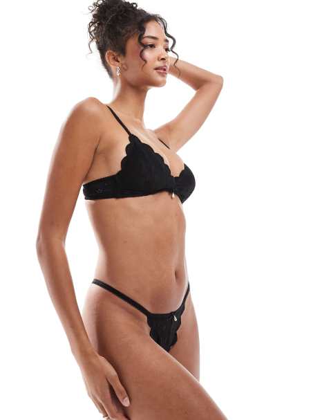 Cotton On broderie triangle padded bralette in black co-ord - view 1