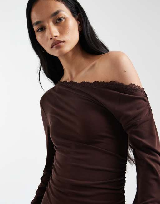 Cotton On brooke asymmetric mini dress in brown, 3 of 4