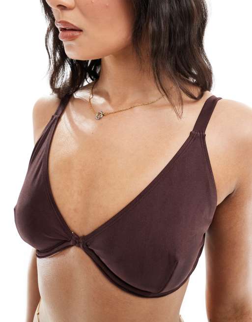 Cotton On - Brun balconette-bikinitop med glimmer 