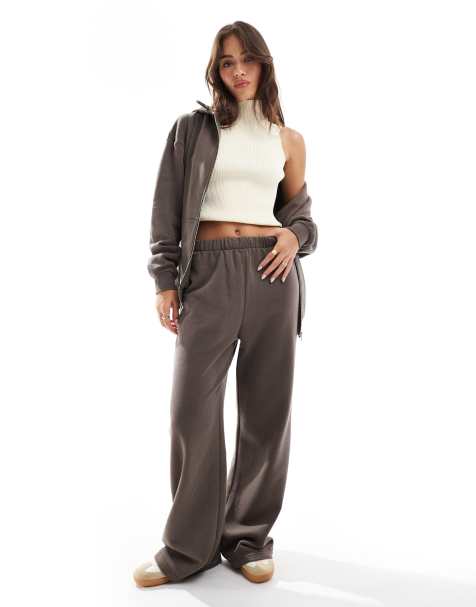 Cotton On – Bruna mjukisbyxor i fleece med vida ben - view 1