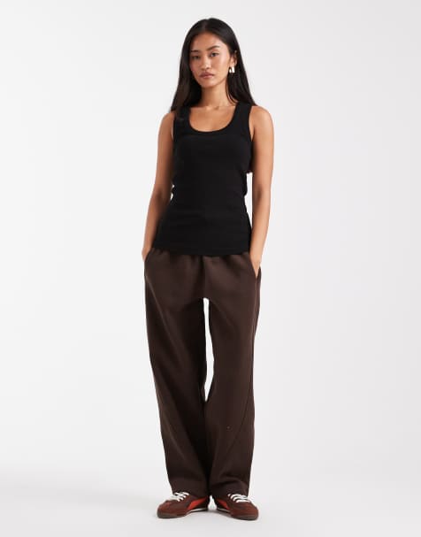Cotton On – Bruna sweatpants med dubbla midjeband och barrelben - view 1