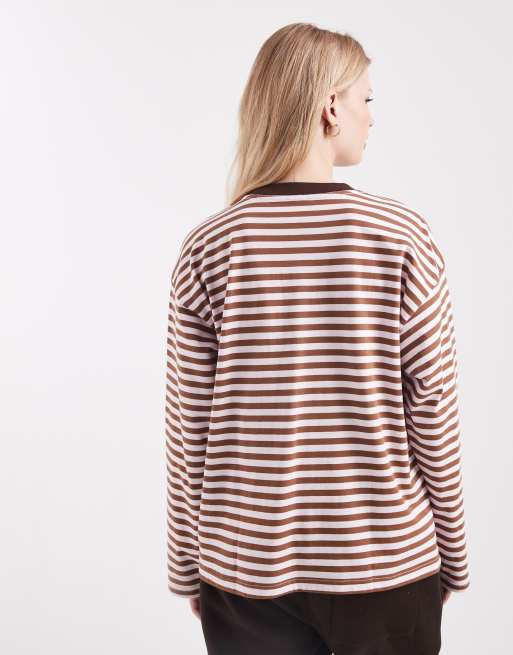 Cotton On – Brunrandig, boxig t-shirt i oversized fit med långa ärmar, 4 av 4