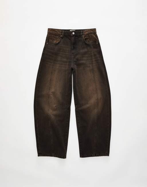 Cotton On – Brunsvarta jeans med barrelben och dekorativ söm, 4 av 5