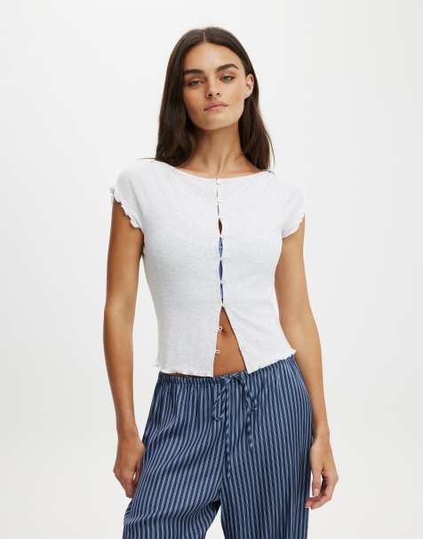 Cotton On Button detail cap sleeve top in grey - view 1