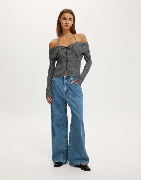 Cotton On Button down off shoulder knit in black - view 1