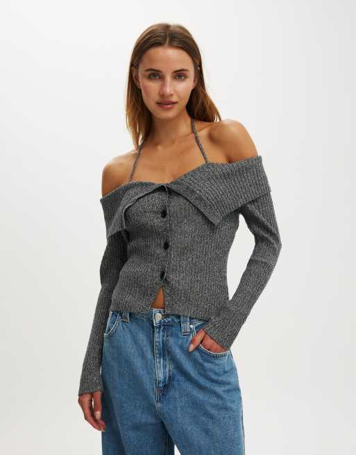 Cotton On Button down off shoulder knit in black, 2 of 4