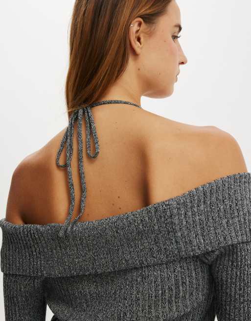 Cotton On Button down off shoulder knit in black, 3 of 4