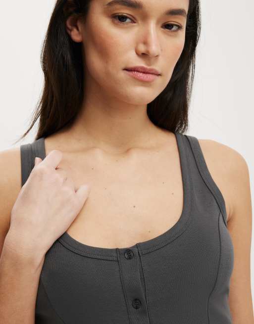 Cotton On Button through tank in charcoal, 2 of 4
