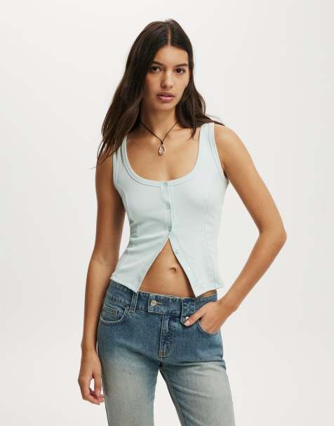 Cotton On Button through tank in green - view 1