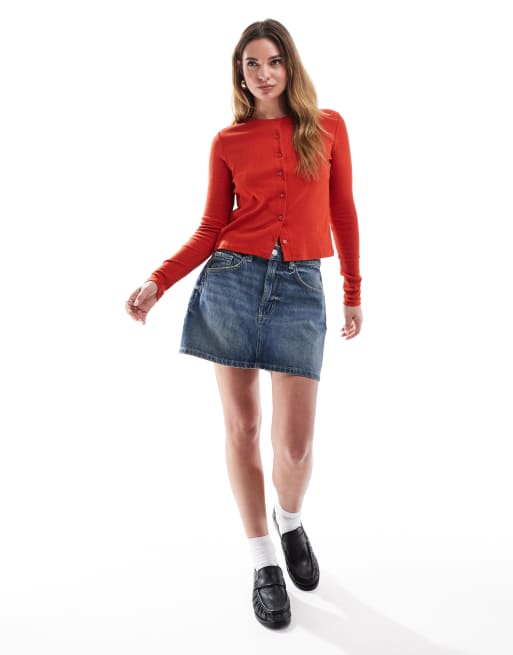 Cotton On button up jersey cardigan in red pointelle, 4 of 4