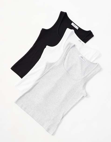 Cotton On – Byron – 3er-Pack Tanktops in Schwarz, Weiß und Grau mit U-Ausschnitt - view 1