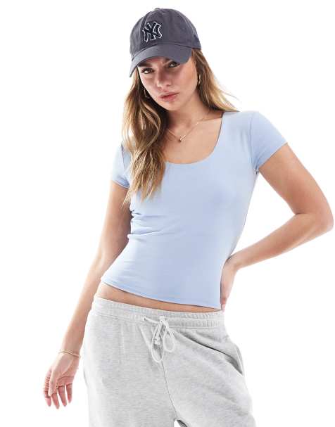 Cotton On Byron square neck short sleeve top in blue - view 1