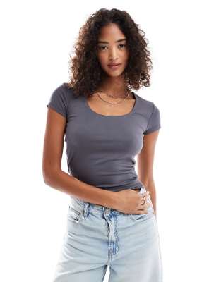 Cotton On Byron square neck short sleeve top in burnt ember-Orange