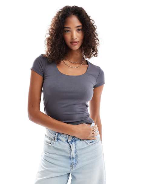 Cotton On Byron square neck short sleeve top in burnt ember - view 1