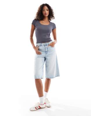 Cotton On Byron Square Neck Short Sleeve Top In Blue