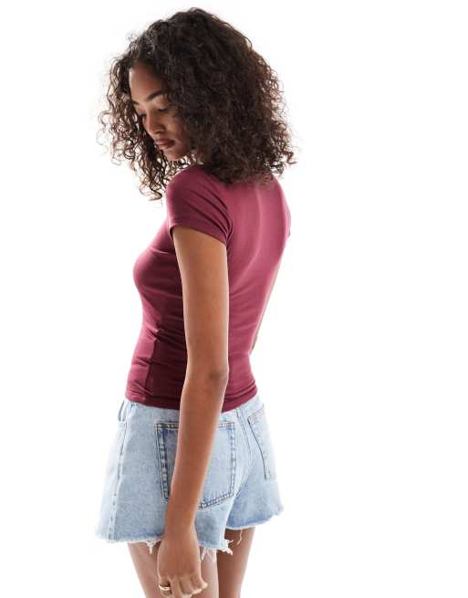 Cotton On - Byron - Top met vierkante hals en korte mouwen in sour cherry, 2 van 4