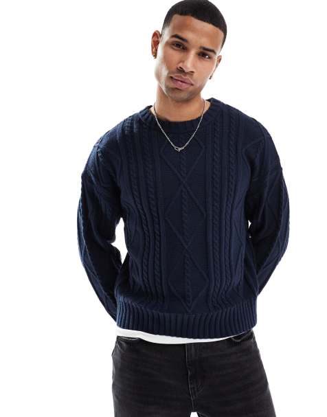 Cotton On Cable knit crew in navy - view 1