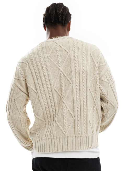Cotton On cable knit crew jumper in stone marle, 4 of 4