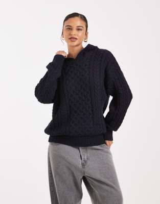 Cotton On Women's Blue Cable Knit Jumper In Oxford