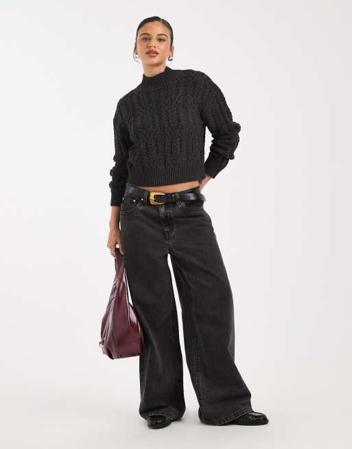 Cotton On cable knit sweater in charcoal heather, 2 of 4