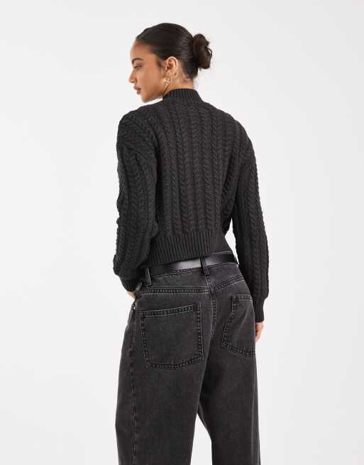 Cotton On cable knit sweater in charcoal heather, 3 of 4