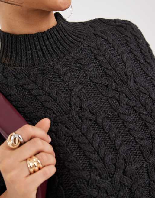 Cotton On cable knit sweater in charcoal heather, 4 of 4