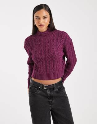 Cotton On Cable Knit Sweater In Purple