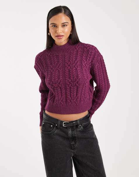 Cotton On cable knit sweater in fig noir - view 1