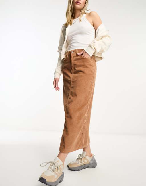 Cotton On – Camelowa sztruksowa spódnica maxi 