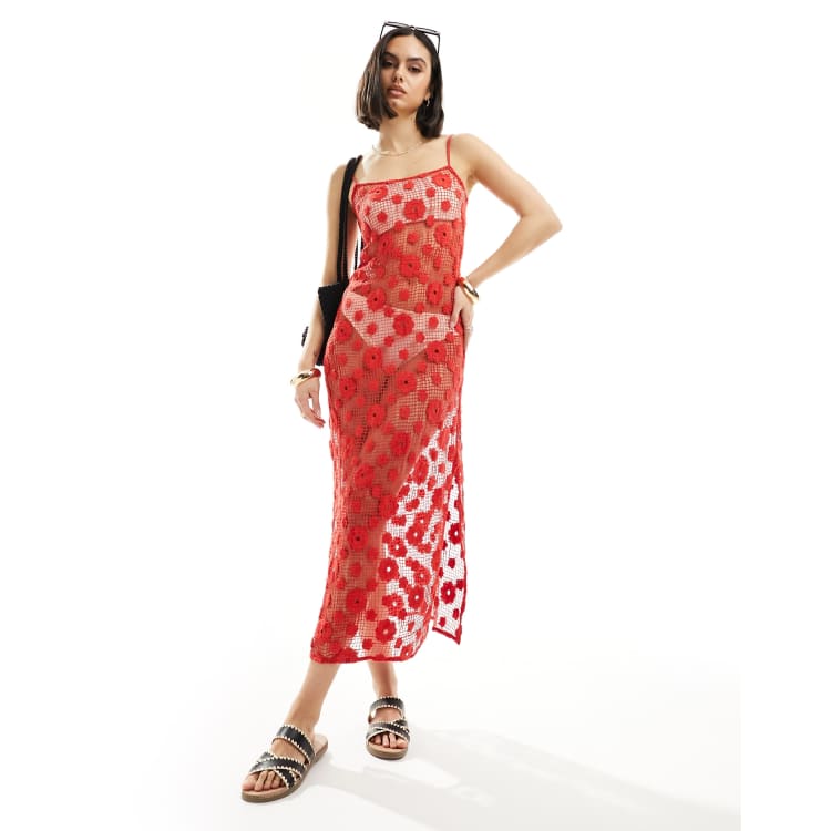 Cotton On cami maxi dress in summer red crochet